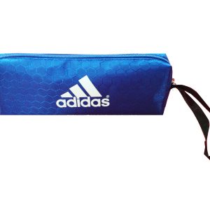 Blue hexagon oxford pen pouch with side wrist strap and top zipper