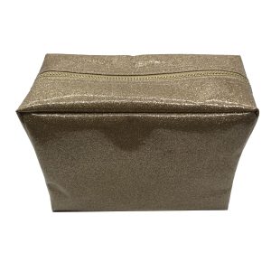 Champagne silver glitter cosmetic pouch top-down view