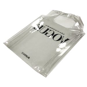Clear TPU promotional shopping bag angled flat lay view