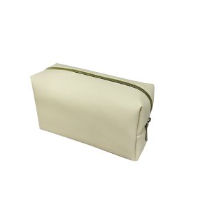 Medium cream toothpick PU cosmetic bag angled view