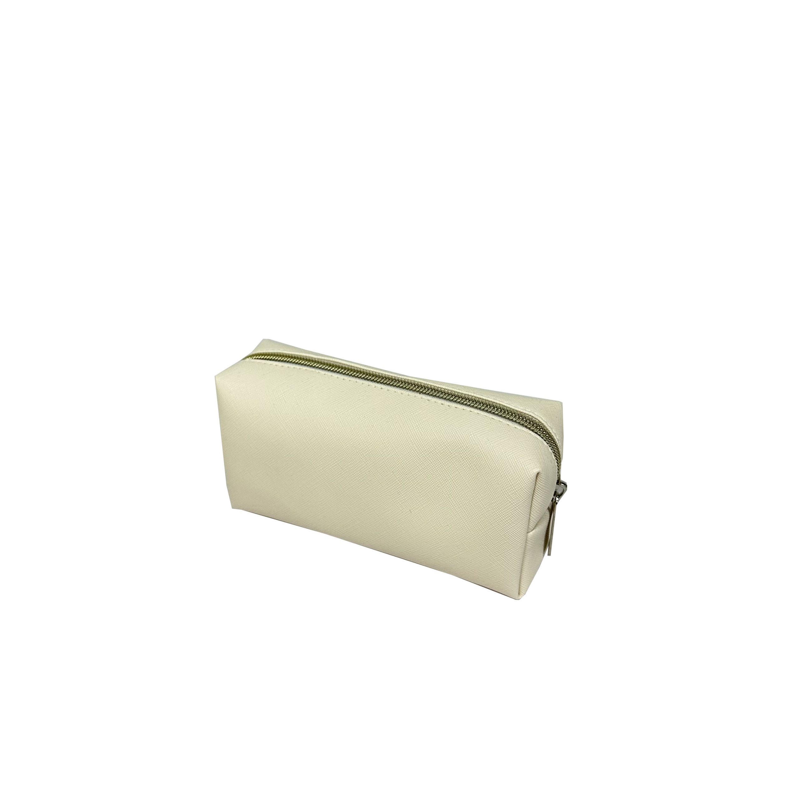 Small cream toothpick PU leather makeup pouch with zipper closure