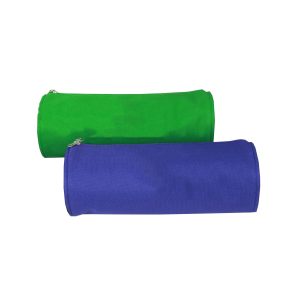 Green and blue cylinder oxford pencil cases without logo stacked together