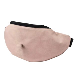 Realistic beer belly fanny pack front view with black zipper and strap