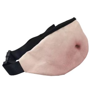 Funny realistic belly fanny pack angled side view with black strap
