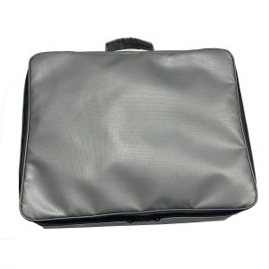 Grey textured oxford laptop briefcase front view with zipper and handle