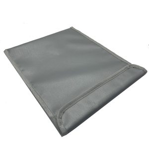 Grey nylon tablet pouch folded flat with edge binding