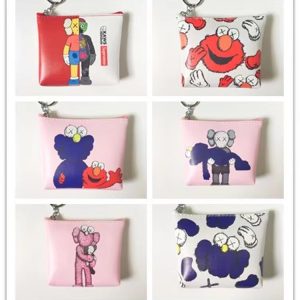 6-design set of KAWS and Elmo themed PU leather keychain coin purses