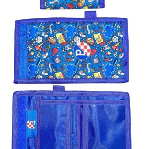 Kids sports wallet opened showing clear card slots and bill compartment