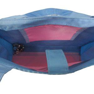 Interior view of kids tote bag showing pink lining and zipper pocket