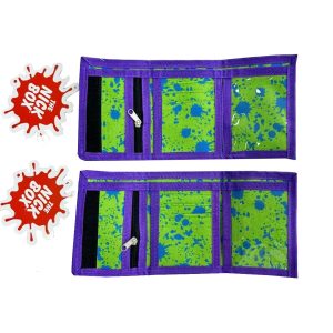 Tri-fold kids wallet interior layout with card slots and zippered pocket