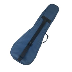 Back view of navy blue portable guitar bag with adjustable black shoulder strap