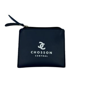 Navy blue PU leather pouch with Chosson Central logo and black leather zipper pull