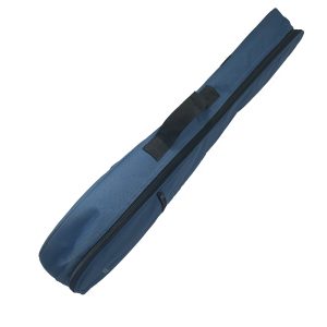 Side view of blue ukulele case showing sturdy black handle and zipper