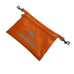 Orange clip-on service dog treat pouch angled view with zipper