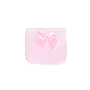 Single pink velvet mini coin bag with lace stitching and pink ribbon bow