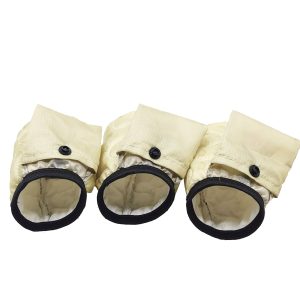 Portable folding beer can coolers with black elastic rings and snap button pockets