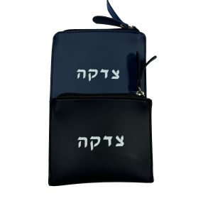 Stacked navy and black PU leather coin pouches with zipper closure