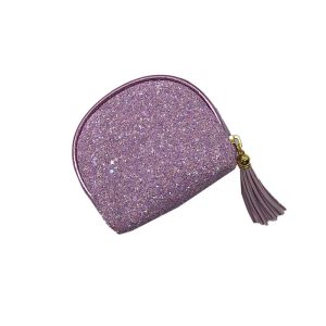 Purple glitter half-moon bag side profile view