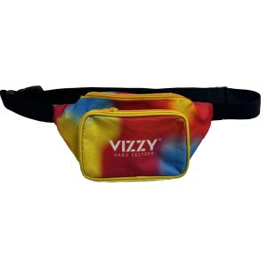 Rainbow colored sling bag with front pocket and white Vizzy logo print