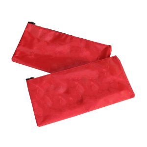 Plain red nylon zipper pouch back view with black zipper pull tab