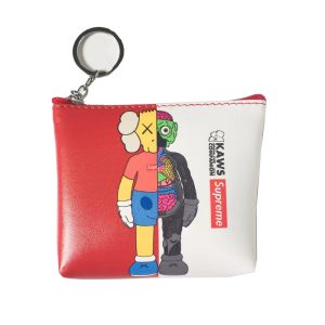 Red and white spliced KAWS anatomy Companion coin pouch with Supreme print