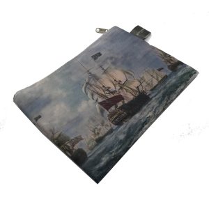 Sailing ship art pencil bag angled view showing fabric texture