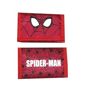 Red spider-man kids wallet closed front and back with spider-web print