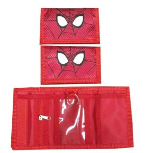 Red Spider-Man wallet showing folded closed and interior card holder compartments