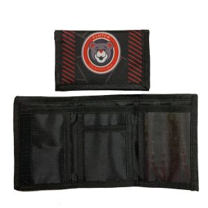 Clutch Hockey Bear wallet closed and opened showing clear card slots