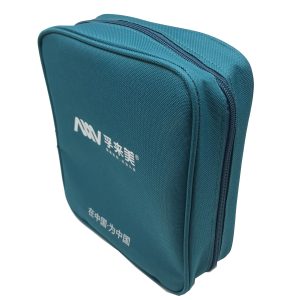 Teal medical promotional bag side view showing durable zipper and branding