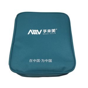Teal rigid oxford zipper pouch front with white custom healthcare logo