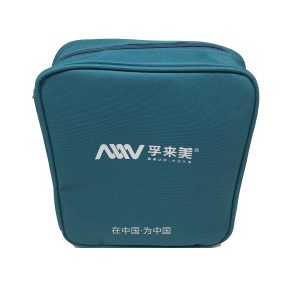 Teal hard shell portable bag front angled view with custom medical logo