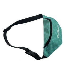 Teal fashion waist bag side profile with black adjustable strap