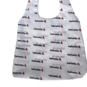 White 210D promotional tote bag angled view