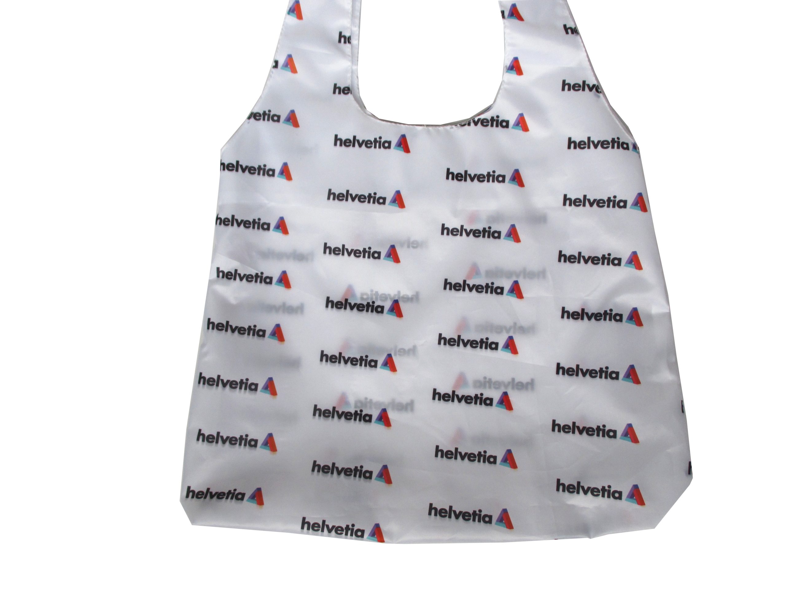 White 210D promotional tote bag angled view