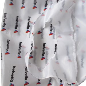 Back view of white 210D promotional tote bag with full print