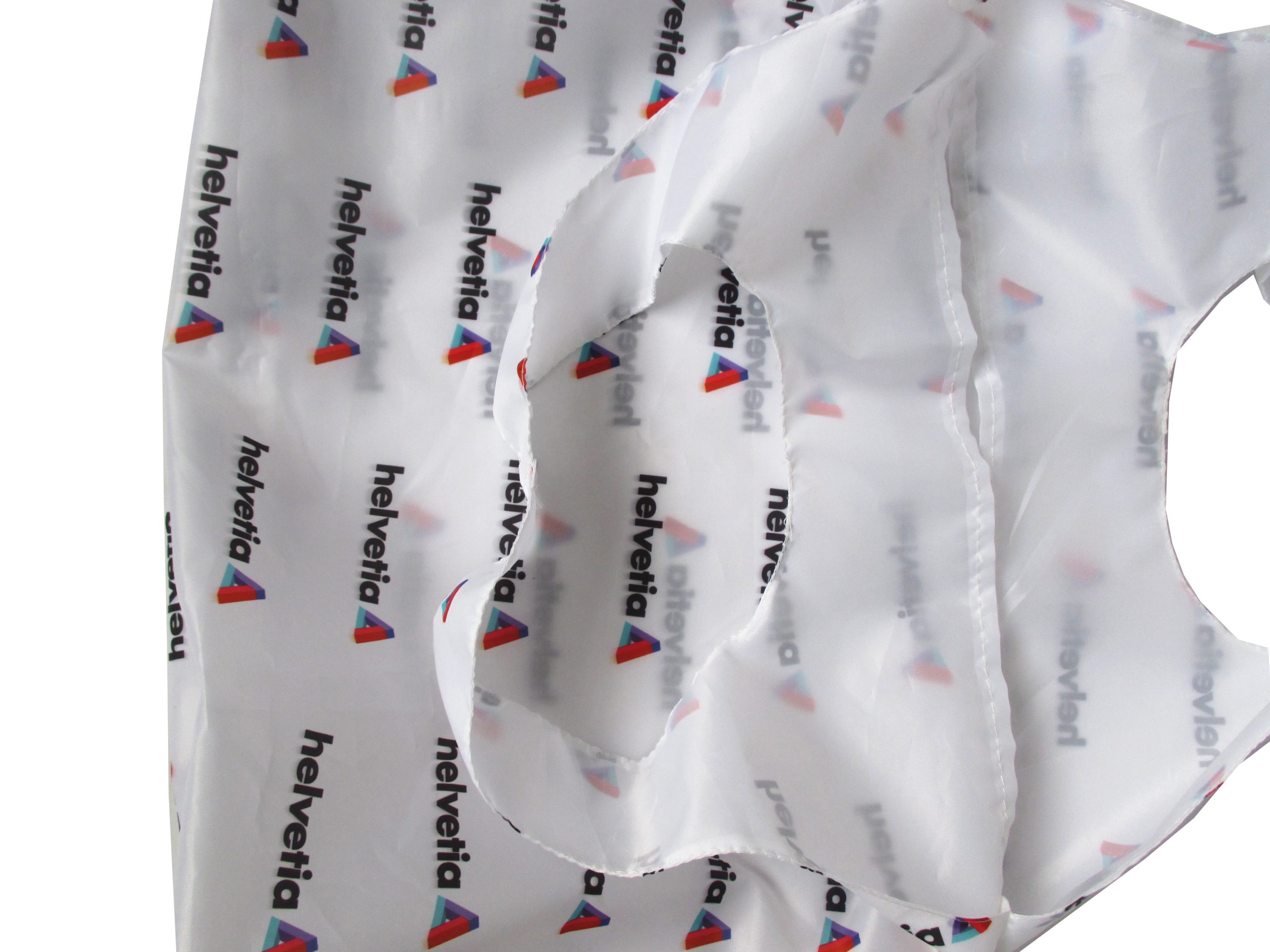 Back view of white 210D promotional tote bag with full print