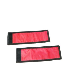 Plain red sport wrist pouch back view with black Velcro strip