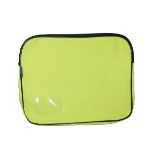 Yellow nylon file pouch with black piping and transparent PVC ID window front view